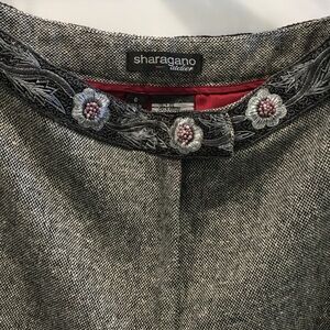 Sharagano Black and White Floral Beaded Waist Size 6 Trousers Pants Lined